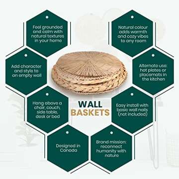 Set of 5 Round Seagrass Wall Baskets for Boho Decor