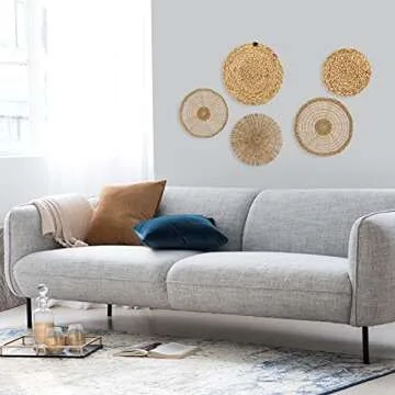 Set of 5 Round Seagrass Wall Baskets for Boho Decor