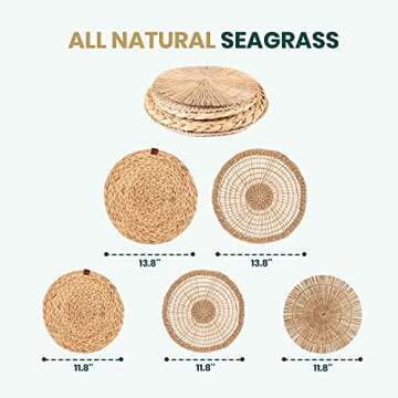 Set of 5 Round Seagrass Wall Baskets for Boho Decor
