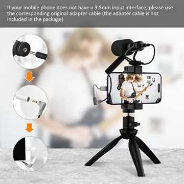 Comica CVM-VM10-K2 Smartphone Microphone with Tripod, Shotgun Video Mic for iPhone and Android Phone, Vlogging Kit for Youtube Recording Facebook Live, 3.5 mm TRRS