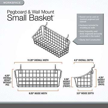 Spectrum Pegboard Wire Basket Small for Quality Storage