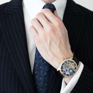 Thomas Earnshaw Mens 44mm Longitude Dual Time Automatic Skeleton Watch with 12 Hour Dual Time, Sun & Moon Display and Decorated Rotor, Blue/Black, ES-8006-05