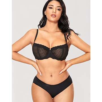 DOBREVA Women's Sexy Lace Bra Underwire Balconette Unlined Demi Sheer Plus Size