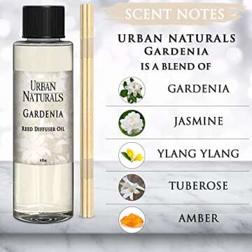 Urban Naturals Gardenia Scented Oil Reed Diffuser Refill | Includes a Free Set of Reed Sticks! Jasmi...