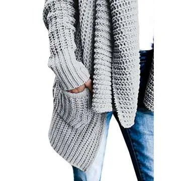 Stylish Gobought Women's Chunky Knit Cardigan with Pockets