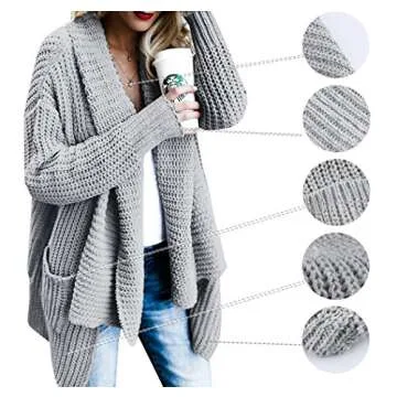 Stylish Gobought Women's Chunky Knit Cardigan with Pockets