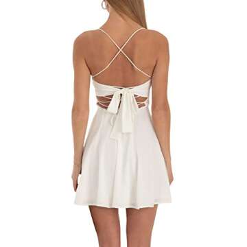 White Dress for Women Ruffle A Line Flowy Graduation Short Dress Cute Sweet Party Beach Y2K Mini Dresses Clubwear (E White, S)