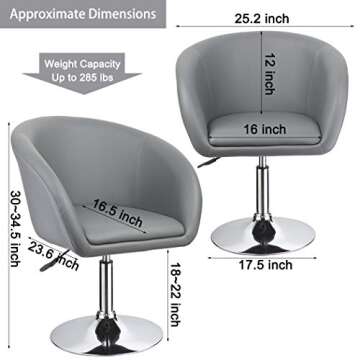 DUHOME Jumbo Size Accent Chair Salon Stool Luxury PU Leather Contemporary Round Swivel Chair Tufted Adjustable Lounge Pub Bar Salon (Gray)