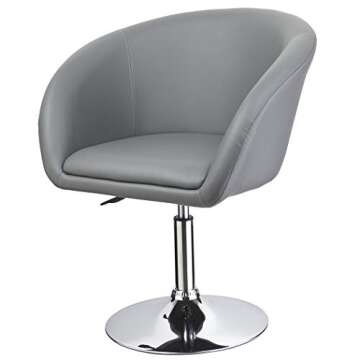 DUHOME Jumbo Size Accent Chair Salon Stool Luxury PU Leather Contemporary Round Swivel Chair Tufted Adjustable Lounge Pub Bar Salon (Gray)