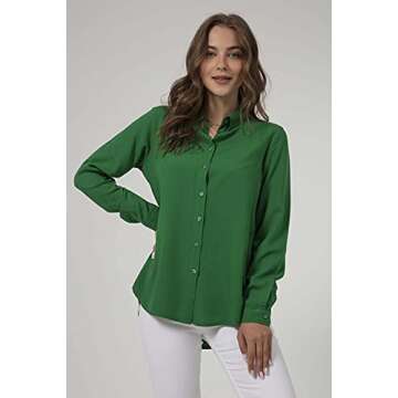 Blouses for Women Fashion, Casual Long Sleeve Button Down Shirts Tops, XS-3XL (Green, Small)