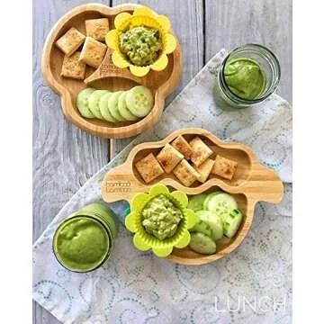 Bamboo Baby Plate with Suction - Kids and Toddler Suction Cup Plate for Babies, Non-toxic All-Natural Bamboo Baby Food Plate Stays Cool to the Touch for Baby-Led Weaning (Lamb - Cherry)