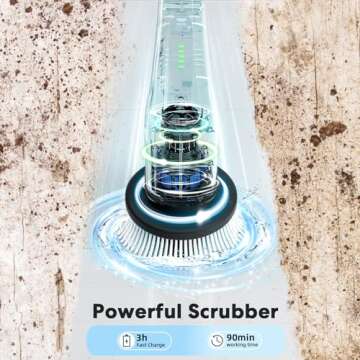 Electric Spin Scrubber for Cleaning Bathroom: Granvell Shower Cleaner Brush with 7 Replaceable Heads & Long Handle, Cordless Power Scrub Tools for Bath Tub Floor Tile