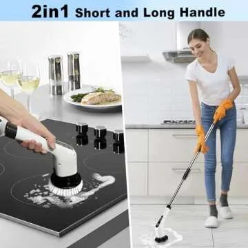 Electric Spin Scrubber for Cleaning Bathroom: Granvell Shower Cleaner Brush with 7 Replaceable Heads & Long Handle, Cordless Power Scrub Tools for Bath Tub Floor Tile