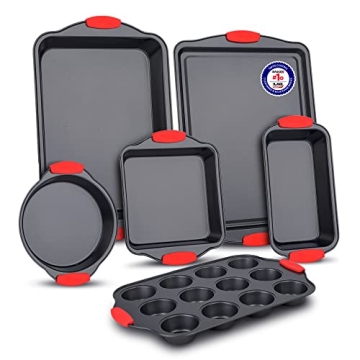 BAKKENMASTER Baking Set – 6 Piece Kitchen Oven Bakeware Set – Deluxe Non-Stick Black Coating Ins...