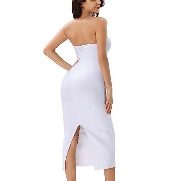 baicpo Women's Sexy Strapless Cut Out Tube Ruched Bodycon Stretchy Bandage Midi Split Night Club Par...