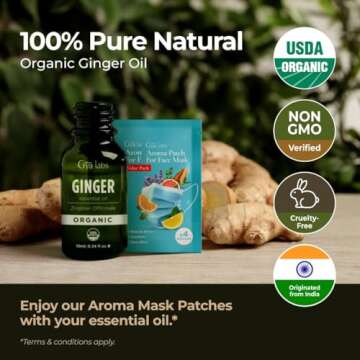 Gya Labs Organic Ginger Essential Oil for Skin - 100% Pure Natural Organic Ginger Oil for Hair & Dif...