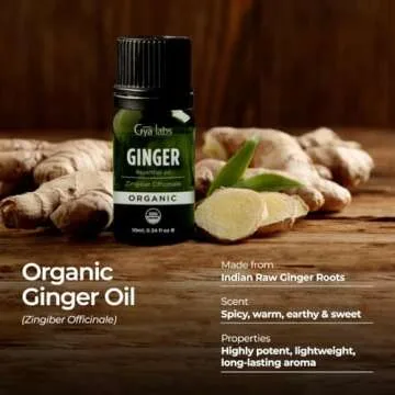 Gya Labs Organic Ginger Essential Oil for Skin - 100% Pure Natural Organic Ginger Oil for Hair & Diffuser, Natural Aromatherapy for Soothing Comfort (0.34 Fl Oz)