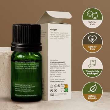 Gya Labs Organic Ginger Essential Oil for Skin - 100% Pure Natural Organic Ginger Oil for Hair & Diffuser, Natural Aromatherapy for Soothing Comfort (0.34 Fl Oz)