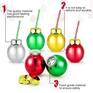 Suclain 12oz Christmas Light Bulb Cups with Lids and Straws Reusable Light Bulb Cups Xmas Ball Shaped Plastic Drinking Cups for Kids Holiday Party Supplies(Gold, Green, Red, Silver,12 Pcs)