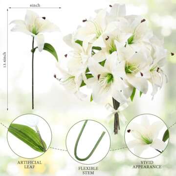 Riceshoot 12 Pcs Artificial Tiger Lily Flowers Real Touch Easter White Latex Fake Lily Bouquet Faux ...