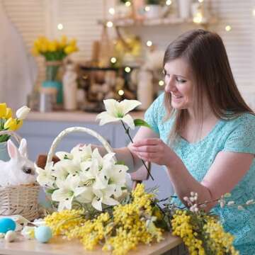 Riceshoot 12 Pcs Artificial Tiger Lily Flowers Real Touch Easter White Latex Fake Lily Bouquet Faux Flowers for Easter Indoor Home Table Office Wedding Decoration