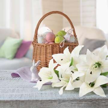 Riceshoot 12 Pcs Artificial Tiger Lily Flowers Real Touch Easter White Latex Fake Lily Bouquet Faux Flowers for Easter Indoor Home Table Office Wedding Decoration