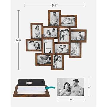 SONGMICS 4x6 Collage Picture Frames, 12-Pack Picture Frames Collage for Wall Decor, Photo Collage Frame, Multi Picture Frame Set with Glass Front, Assembly Required, Rustic Brown