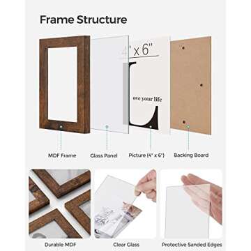 SONGMICS 4x6 Collage Picture Frames, 12-Pack Picture Frames Collage for Wall Decor, Photo Collage Frame, Multi Picture Frame Set with Glass Front, Assembly Required, Rustic Brown