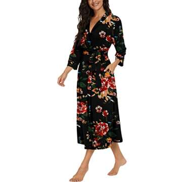 VINTATRE Women Kimono Robes Long Knit Bathrobe Lightweight Soft Knit Sleepwear V-neck Casual Ladies ...