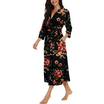 VINTATRE Women Kimono Robes Long Knit Bathrobe Lightweight Soft Knit Sleepwear V-neck Casual Ladies ...