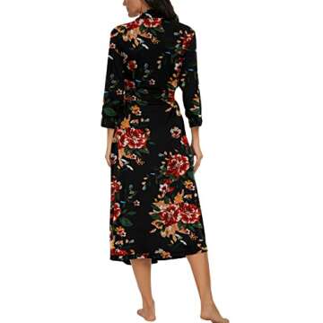 VINTATRE Women Kimono Robes Long Knit Bathrobe Lightweight Soft Knit Sleepwear V-neck Casual Ladies Loungewear FP-Brown Black-X-Large