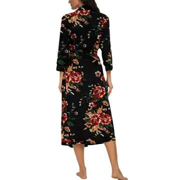 VINTATRE Women Kimono Robes Long Knit Bathrobe Lightweight Soft Knit Sleepwear V-neck Casual Ladies Loungewear FP-Brown Black-X-Large