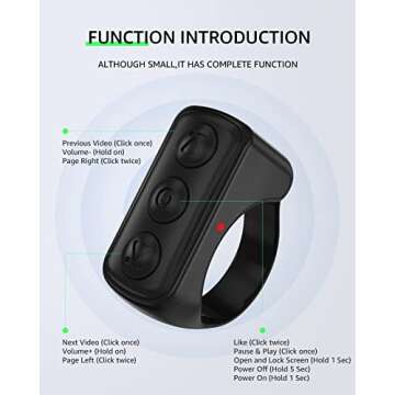 Fingertip Bluetooth Remote Control TIK TOK Wireless Page Turner TYUOBOX Camera Remote Shutter Selfie Button Controller with Charging Case for iPhone Android Ipad Cell Phone (Black)