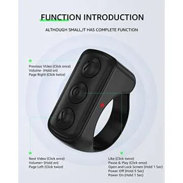 Fingertip Bluetooth Remote Control TIK TOK Wireless Page Turner TYUOBOX Camera Remote Shutter Selfie Button Controller with Charging Case for iPhone Android Ipad Cell Phone (Black)