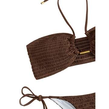 SweatyRocks Women's 2 Piece Bathing Suit Ribbed Tie Side Halter Bikini Swimsuit Coffee Brown L