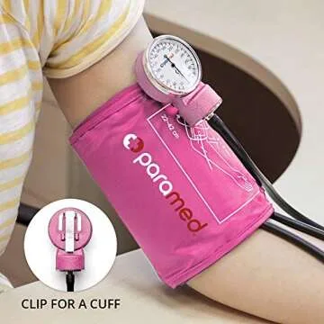 PARAMED Aneroid Sphygmomanometer – Manual Blood Pressure Cuff with Universal Cuff 8.7-16.5" and D-Ring – Carrying Case in The kit – Pink – Stethoscope Not Included