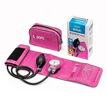 PARAMED Aneroid Sphygmomanometer – Manual Blood Pressure Cuff with Universal Cuff 8.7-16.5" and D-Ring – Carrying Case in The kit – Pink – Stethoscope Not Included