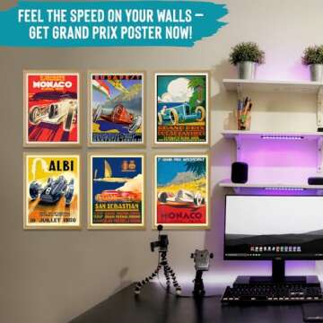 Wallbuddy Set of 6 Car Racing Grand Prix Posters F Poster Formula Poster Car racing Print Motor Raci...