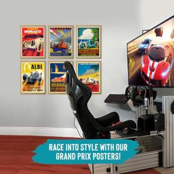 Wallbuddy Set of 6 Car Racing Grand Prix Posters F Poster Formula Poster Car racing Print Motor Racing Poster 1930, 1936, 1937, 1952, 1966, 1970 (16 x 20)