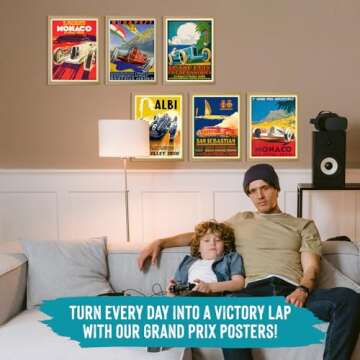 Wallbuddy Set of 6 Car Racing Grand Prix Posters F Poster Formula Poster Car racing Print Motor Racing Poster 1930, 1936, 1937, 1952, 1966, 1970 (16 x 20)