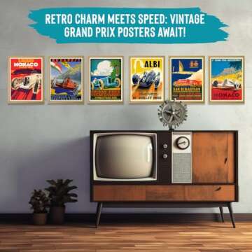Wallbuddy Set of 6 Car Racing Grand Prix Posters F Poster Formula Poster Car racing Print Motor Racing Poster 1930, 1936, 1937, 1952, 1966, 1970 (16 x 20)