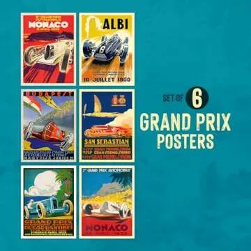 Wallbuddy Set of 6 Car Racing Grand Prix Posters F Poster Formula Poster Car racing Print Motor Racing Poster 1930, 1936, 1937, 1952, 1966, 1970 (16 x 20)
