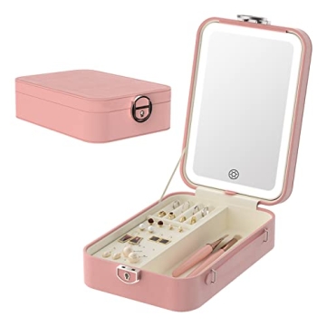 FUNTOUCH Travel Jewelry Box with Mirror 3 Light Settings