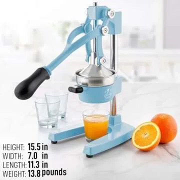 Zulay Kitchen Cast-Iron Orange Juice Squeezer - Heavy-Duty, Easy-to-Clean, Professional Citrus Juicer - Durable Stainless Steel Lemon Squeezer - Sturdy Manual Citrus Press & Orange Squeezer (Blue)