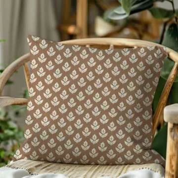 PANDICORN Block Print Throw Pillow Covers 18x18 Inch Set of 2 Vintage Floral Brown Outdoor Rustic Farmhouse Spring Fall Cottage Decorations Decorative Pillow Cases for Home Bed Living Room Couch Decor