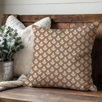 PANDICORN Block Print Throw Pillow Covers 18x18 Inch Set of 2 Vintage Floral Brown Outdoor Rustic Farmhouse Spring Fall Cottage Decorations Decorative Pillow Cases for Home Bed Living Room Couch Decor