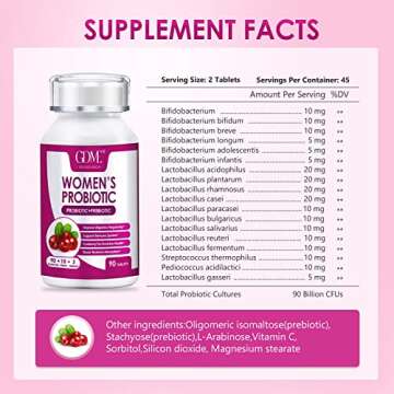 GDME Women's Probiotics, 90 Tablets 90 Billion CFU 18 Strains, Contains Organic Prebiotic Cranberry,...