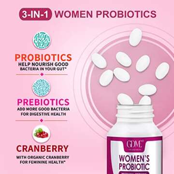 GDME Women's Probiotics, 90 Tablets 90 Billion CFU 18 Strains, Contains Organic Prebiotic Cranberry,Probiotic Supplement for Digestion, Immunity, Women's Health, Soy Gluten Dairy Free