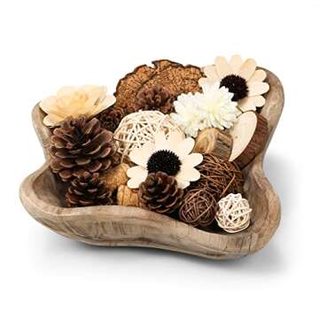 Square Wavy Live Edge Wooden Dough Bowl for Decor 10" Medium Natural Root Wood Hand Carved Decorative Wooden Farmhouse Fruit Bowl Handmade, Home Decoration Centerpiece, Dining Room Table Display Bowl