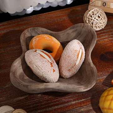 Square Wavy Live Edge Wooden Dough Bowl for Decor 10" Medium Natural Root Wood Hand Carved Decorative Wooden Farmhouse Fruit Bowl Handmade, Home Decoration Centerpiece, Dining Room Table Display Bowl